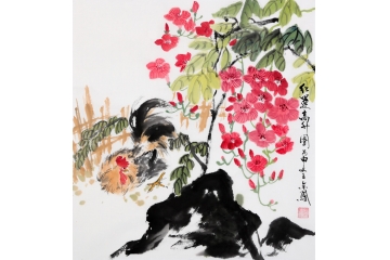 张金凤国画公鸡《鸿运高升图》