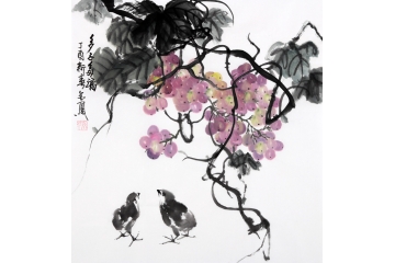 张金凤斗方国画葡萄图《多子多福》