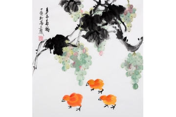 张金凤写意花鸟画葡萄图《多子多福》