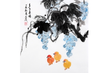餐厅挂画 张金凤国画葡萄图《多子多福》