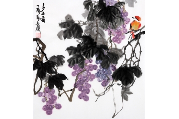 张金凤斗方国画葡萄图《多子图》