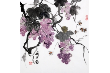 餐厅挂画 张金凤写意葡萄画《硕果图》