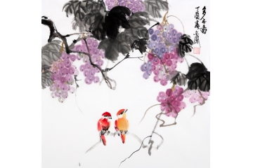 餐厅挂画 张金凤斗方葡萄画《多子图》