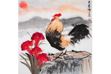 家居挂画公鸡图 张金凤写意花鸟画《大吉图》