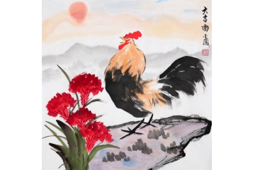 张金凤写意花鸟画公鸡《大吉图》