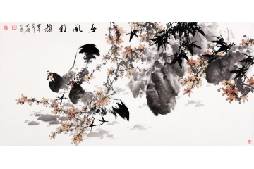 实力派画家薛大庸写意花鸟画公鸡图《春风雅韵》