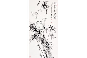 薛大庸玄关画竹子图《青青依旧岁时寒，恰与道人游兴宜》