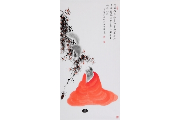 薛大庸三尺竖幅佛像人物画 李白《山中问答》