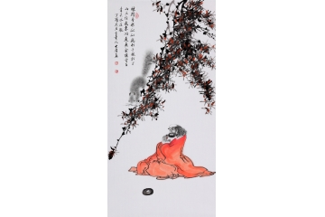 薛大庸三尺竖幅佛像人物画 李翱《赠药山高僧惟俨二首》