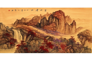 玉简重彩山水画作品《富山贵水》