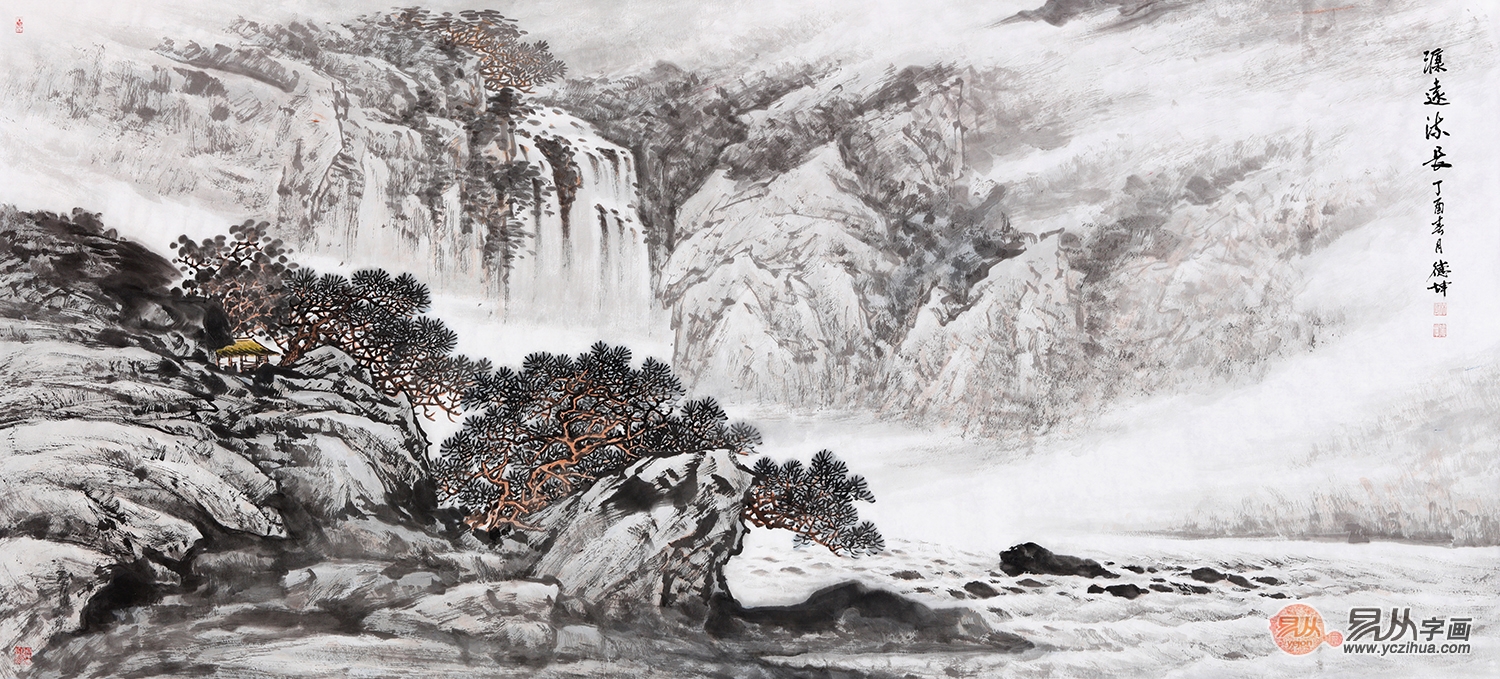 高山流水图 林德坤最新手绘原创作品《源远流长》