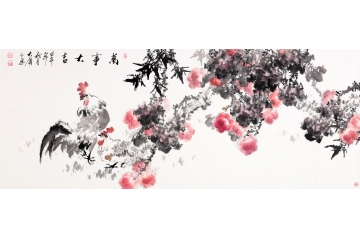 实力派画家薛大庸写意花鸟画公鸡柿子图《万事大吉》