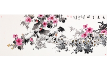 家居挂画 薛大庸写意花鸟画公鸡图《春意吉祥》
