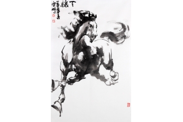 送礼装饰 实力派画家陈云鹏四尺三裁写意动物画骏马图作品《骧天》