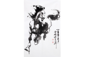 国画马 陈云鹏四尺三裁动物画骏马图作品《穷款》