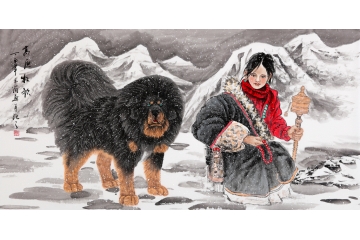 玉简四尺横幅工笔人物画《高原牧歌》