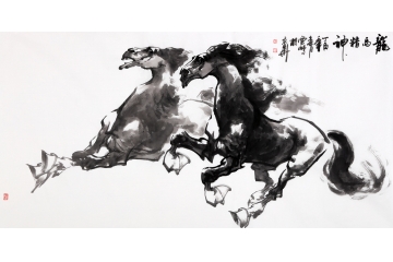 事业运势装饰 陈云鹏四尺横幅动物画骏马图《龙马精神》