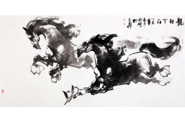 国画骏马图 陈云鹏写意动物画作品《龙行天下》