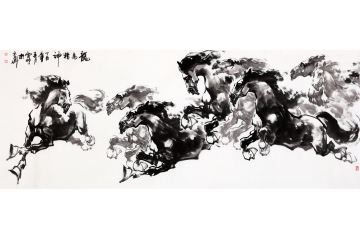 办公室挂画 陈云鹏六尺横幅动物画八骏图作品《龙马精神》
