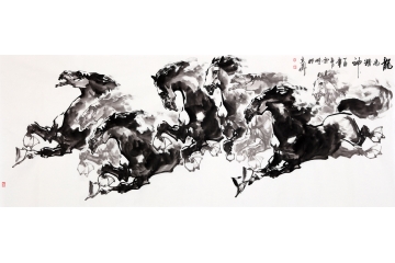 国画八骏图 陈云鹏六尺横幅写意动物画作品《龙马精神》