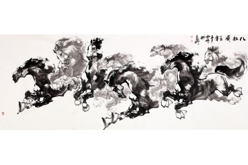 办公室挂画 陈云鹏六尺横幅动物画作品马《八骏图》