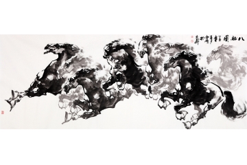 办公室装饰画 陈云鹏六尺横幅动物画作品《八骏图》