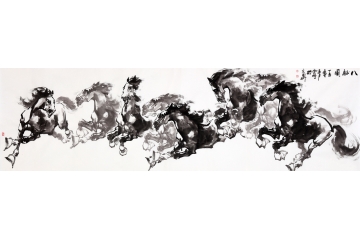 客厅装饰必选 陈云鹏八尺横幅写意动物画作品《八骏图》