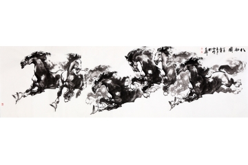客厅经典挂画 陈云鹏写意动物画《八骏图》