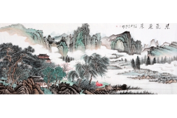 雨石最新（精品）国画山水画作品《紫气东来》
