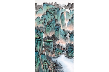 李林宏最新六尺竖幅青绿山水画《嘉木聚荫图》