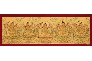 收藏级精品 顶级画工 尼泊尔名家纯手绘唐卡《五部文殊》