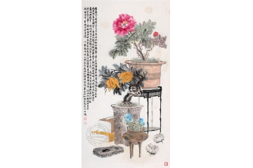 苏慧龙四尺竖副国画牡丹图《天朗气清惠风和畅》