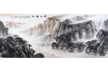 徐坤连最新力作八尺横幅山水画作品《峡江雄风》