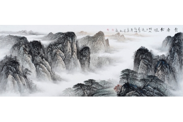 徐坤连最新力作六尺横幅山水画作品《云壑松风》