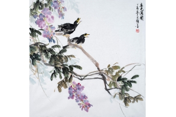 王文强写意紫藤图《春色满园》