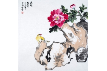 餐厅挂画 王文强写意花鸟画牡丹图《花开富贵》