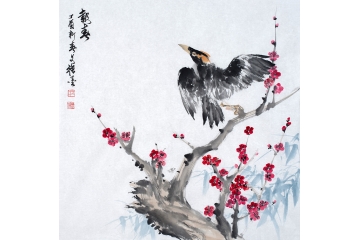 家居挂画 王文强写意花鸟画梅花图《报春》