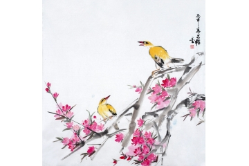 王文强斗方写意花鸟画《春色》