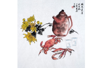 王文强新品佳作花鸟画菊花图《菊花美酒》