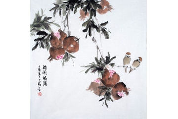 餐厅挂画 王文强新品石榴图《榴开福满》