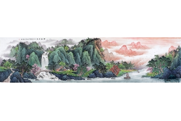 客厅风景画 王宁最新力作青绿国画作品《紫气东来》
