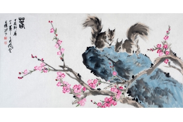 客厅卧室挂画 王文强新品佳作写意动物画 松鼠《春》