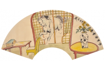 新式家居墙上挂画 张金凤新作扇面动物画 生肖图 马《惟有读书高》