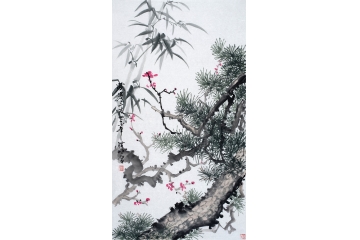 画家刘锴明写意花鸟画《岁寒三友》