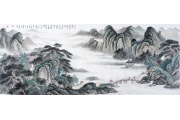 薛大庸六尺横幅写意山水画新品《题道院壁·牟融》