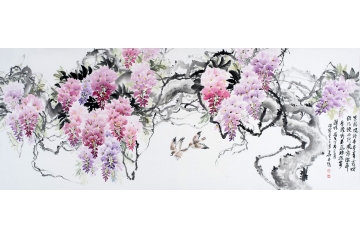 李林宏新品佳作国画紫藤图《紫藤风铃串芳菁霞烟》