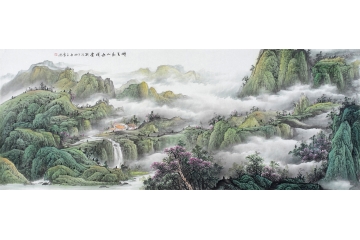 家中精选山水画 王宁新品青绿山水画《醉美家山起祥云》