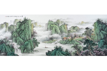 王宁最新力作六尺横幅青绿国画作品《宝地生金》