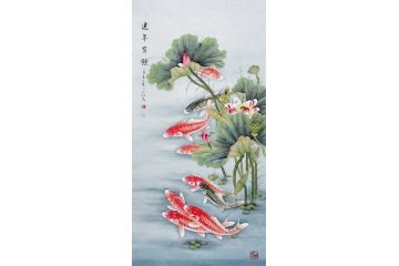 经典玄关必备 王一容风水九鱼图《连年有余》