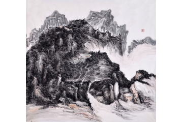 刘海武装饰斗方山水画小品《穷款》